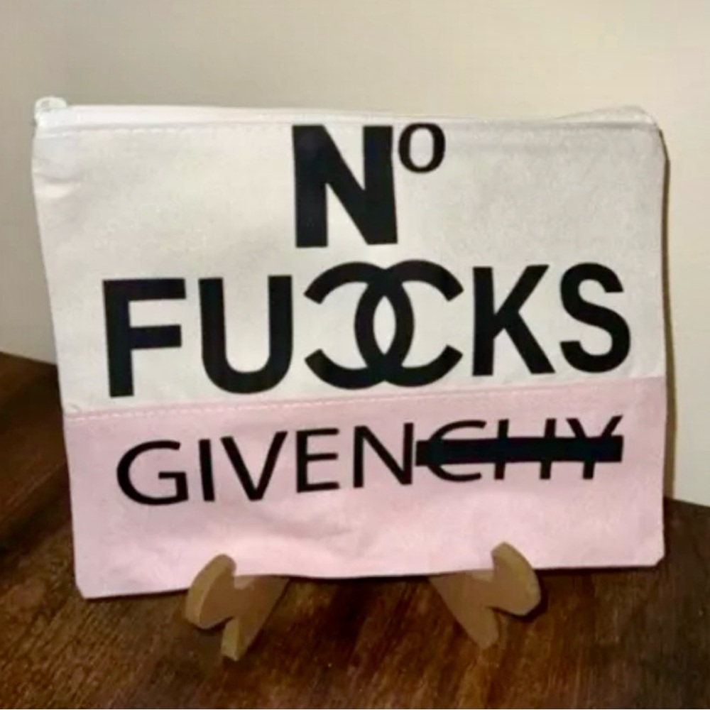 “No F*cks Givenchy” Makeup Cosmetic Bag Pouch Clutch Cream Black Pink NEW